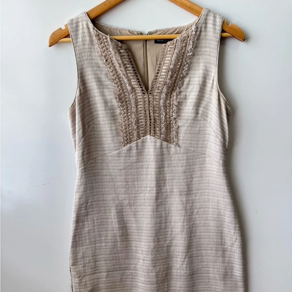 White House Black Market‎ Tan Sheath Dress V-Neck Sleeveless Size 4